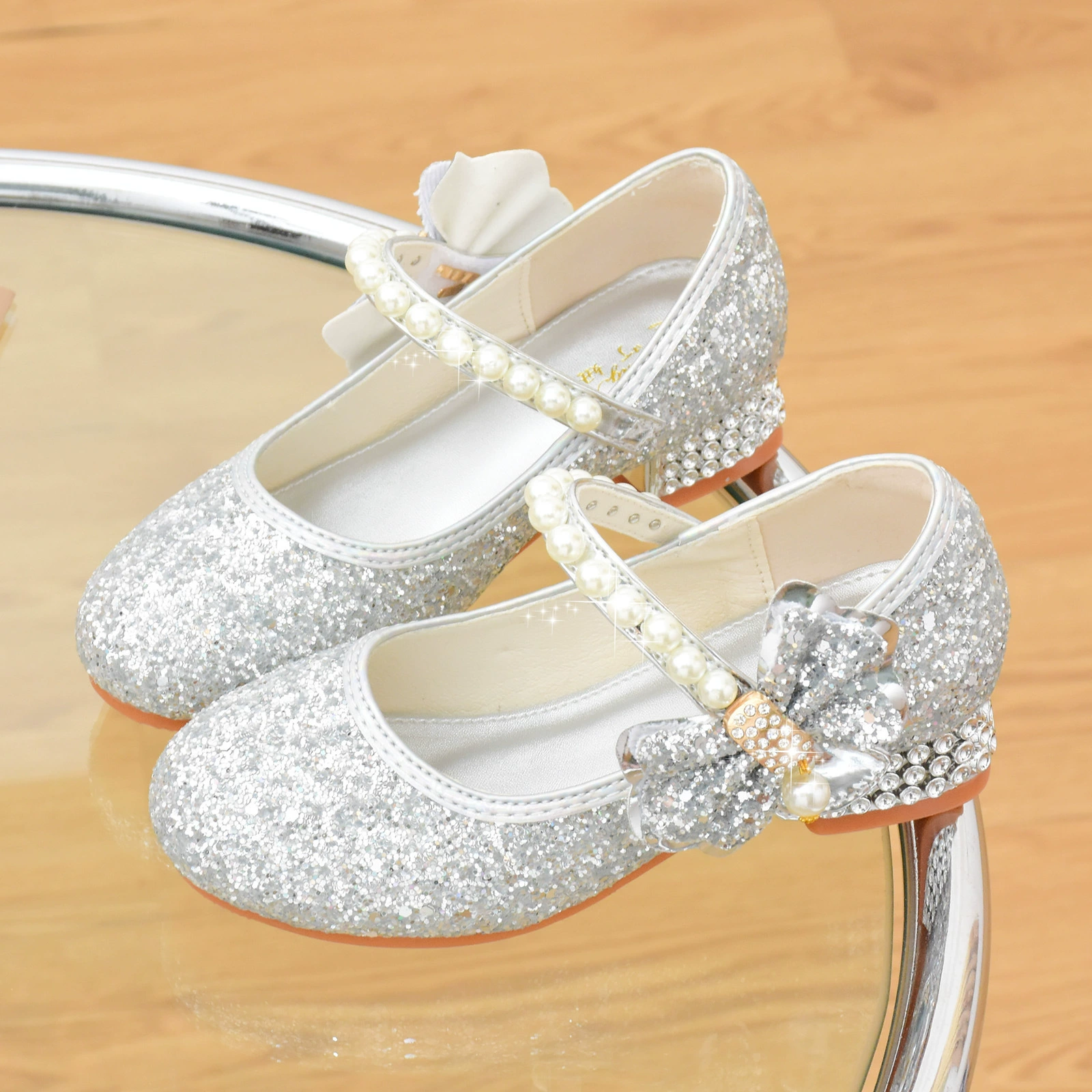 Оптовая Продажа с фабрики Хрустальные туфли для девочек, серебряные туфли на высоком каблуке с платьем, кожаная обувь, детская обувь принцессы, обувь для подиума, шоу