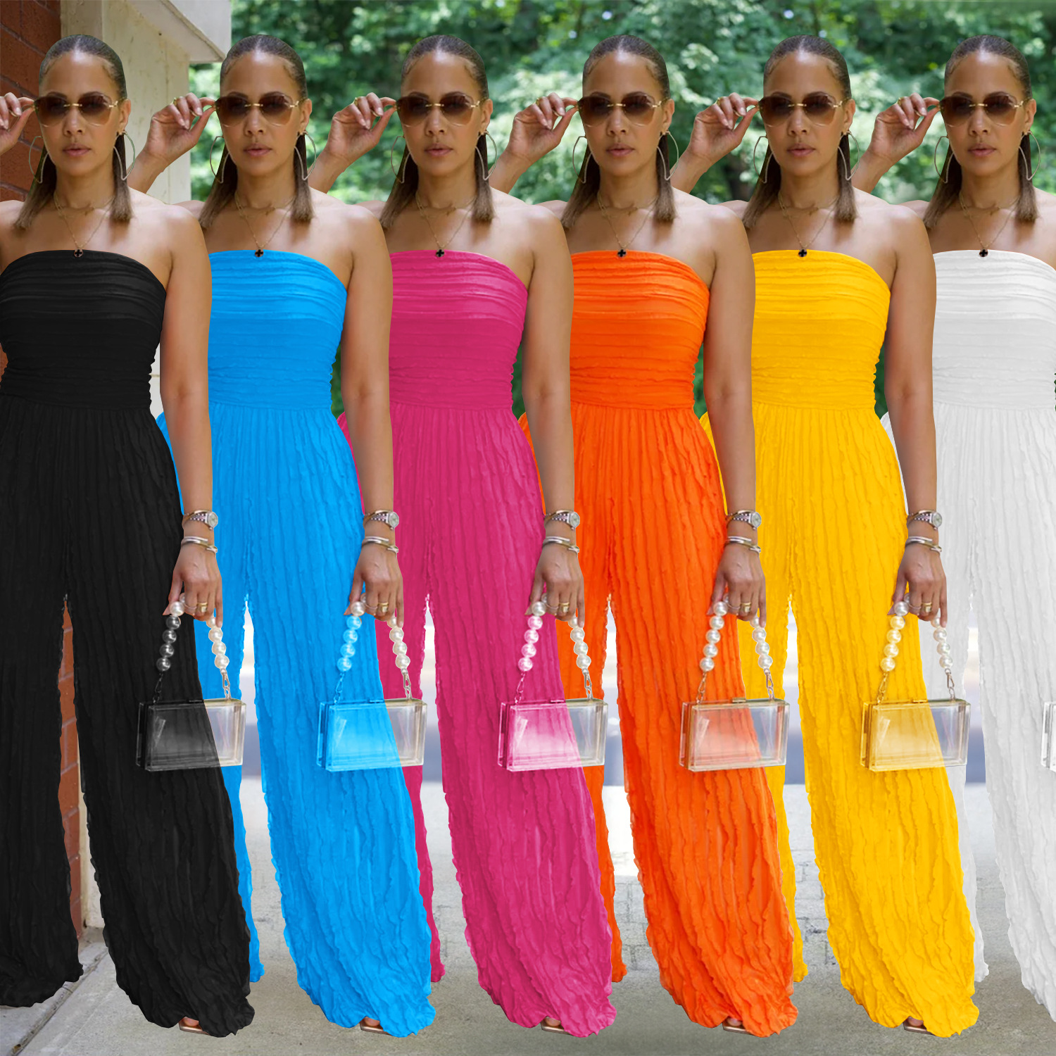 C7465 Cross-border AliExpress Amazon Ropa de mujer de moda europea y americana Mono suelto casual ondulado Nuevo