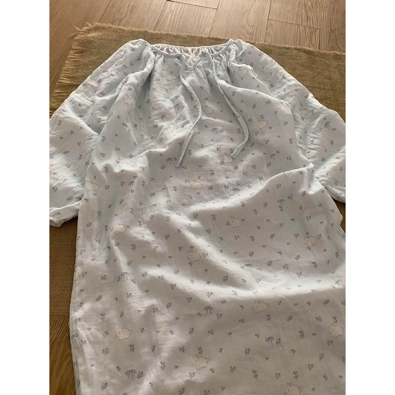 甜美小碎花睡裙女款春秋季2025新款可外穿休闲大码长袖家居服睡衣|undefined