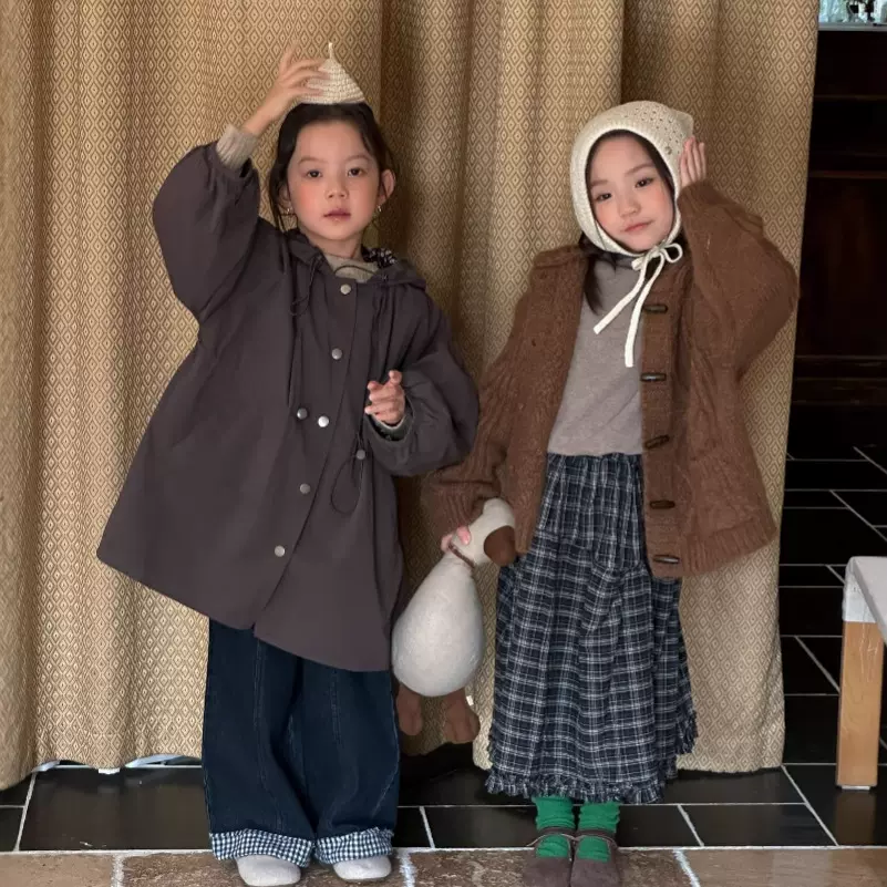 儿童中长款外套女童2025年秋装韩系简约女童连帽风衣中大宝宝上衣