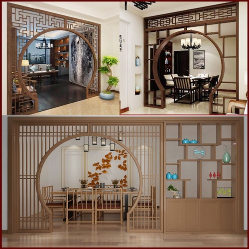Grate wood solid wood moon door new Chinese style living room partition moon door antique screen arch arch shelf manufacturer