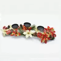 Новогодняя свечная центральная композиция с красной poinsettia, 65×20×35 см, металлические чаши для свечей
