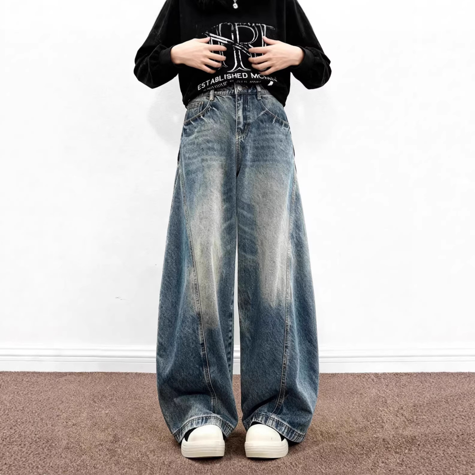 Men's Relaxed Fit Straight Leg Stretch Denim Jeans Vintage Wash Casual Comfort Pants_mkmklike.com