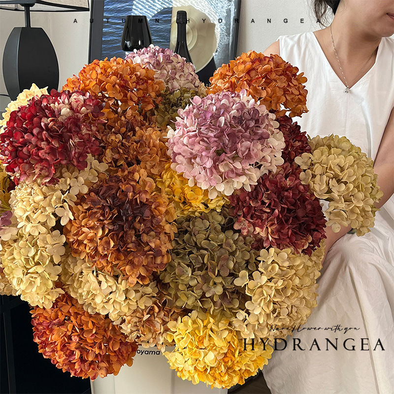 Autumn Retro Single Branch Coke Edge Hydrangea Wedding Fake Flower Silk Flower Simulation Flower Living Room Decoration Flower arrangement diy Material Autumn Retro Single Branch Coke Edge Hydrangea Wedding Fake Flower Silk Flower Simulation Flower Living Room Decoration Flower arrangement diy Material