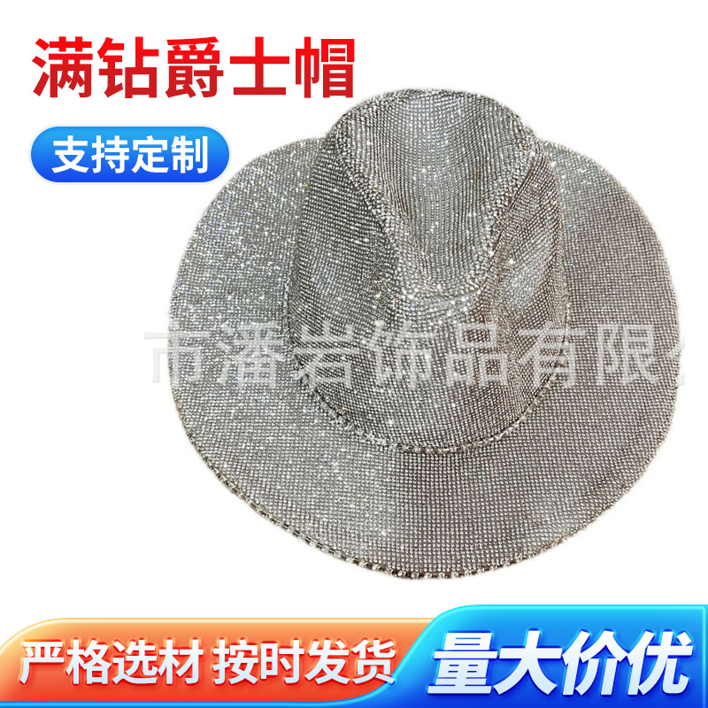 Sombrero de Lana Vaquera con Pedrería, Estilo Británico Europeo y Americano, Venta al Por Mayor del Fabricante, para Comercio Exterior, con Ala Ancha y Decoración de Pedrería