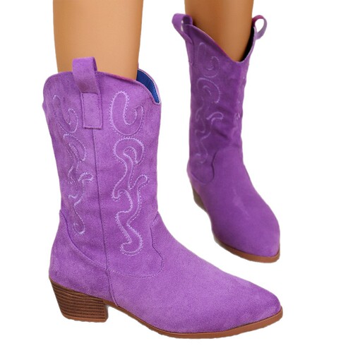 2025 cross-border foreign trade new popular knight boots pointed thick heels women's new all-matching foot, western cowboy style