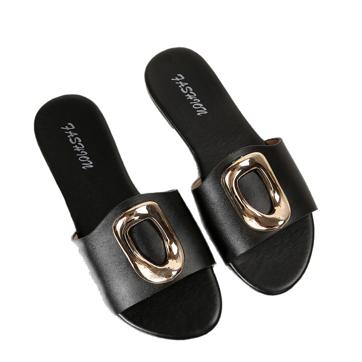 Sandalias Planas con Hebilla para Mujer de Cuero Sintético Cómodo para Uso Casual