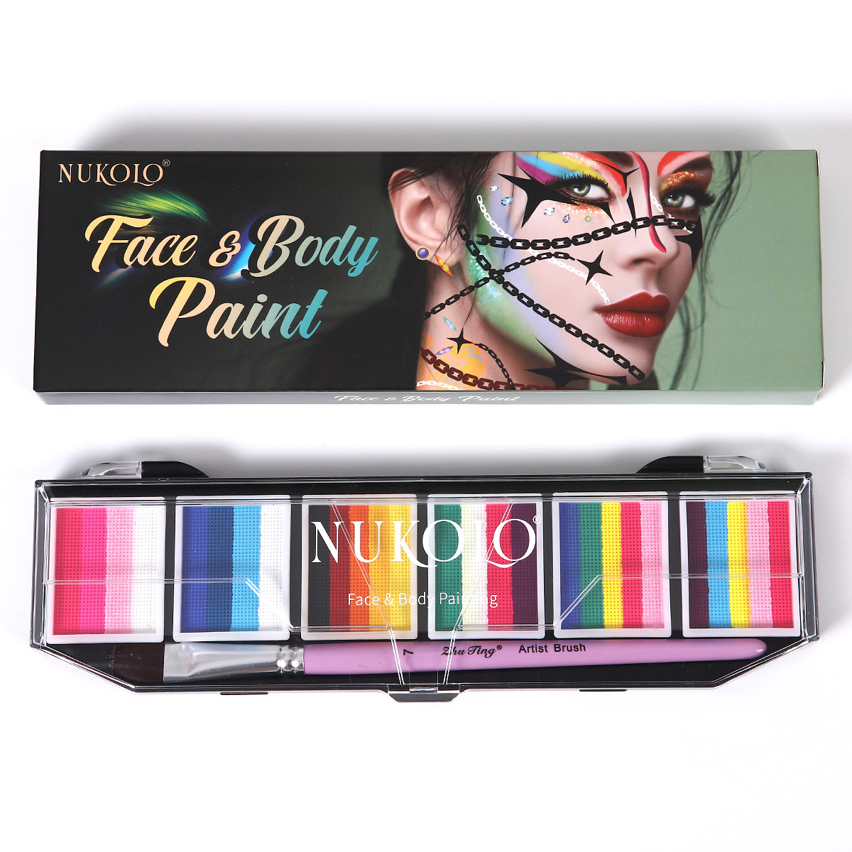 Ventas transfronterizas calientes 6 grupos de paleta de color de barra arcoíris conjunto acuoso cuerpo humano pintado pigmento de pintura facial pasta de color pigmento de acuarela