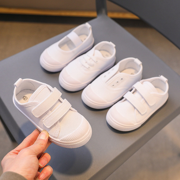 Demi-season school white sneakers for students