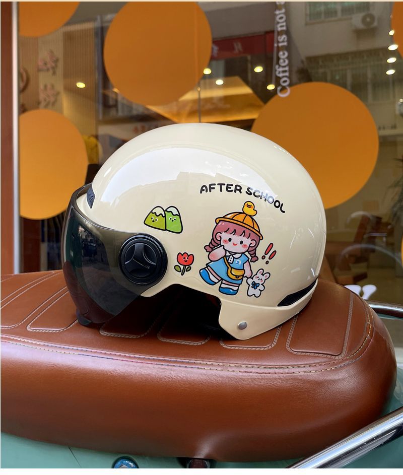 Cartoon 3C Certified Electric Motorcycle Helmet Women's Summer Sunscreen