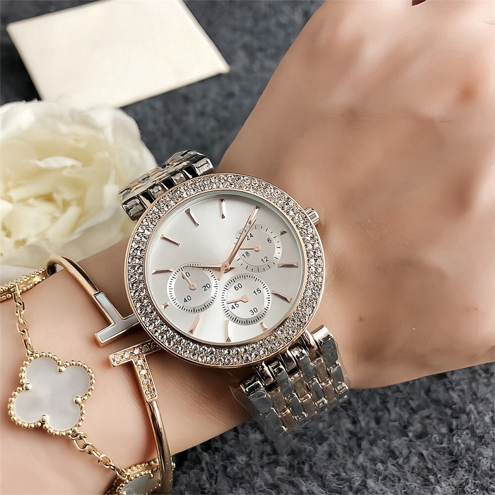 Niche Women's Watch, Light Luxury Three-Eye Diamond-Studded Steel Band Women's Watch, Luxury Brand Women's Watch, Simple and Elegant
