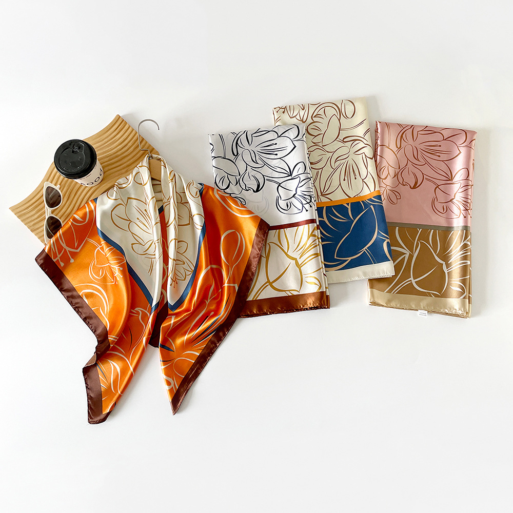 Women's Large Square Silk Scarf Satin Hijab Headscarf Elegant_voghion.com