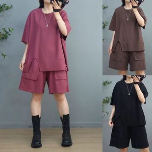2025 New Summer Plus Size Women's Short-Sleeved Shorts Fashionable Two-Piece Set Women's Casual Tops Fat Two-Piece Set Women
