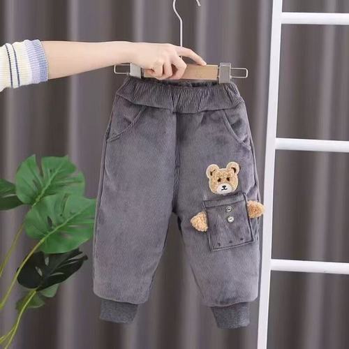 Children's winter wear outerwear for small children and infants, fashionable baby cotton pants for boys, three-layer padded and thick pants