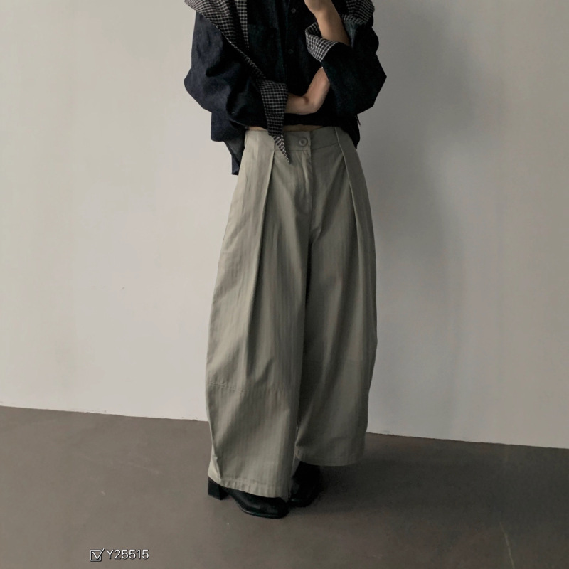2025新款设计感高腰宽松弯刀裤女秋季松弛感阔腿裤显瘦休闲裤|undefined