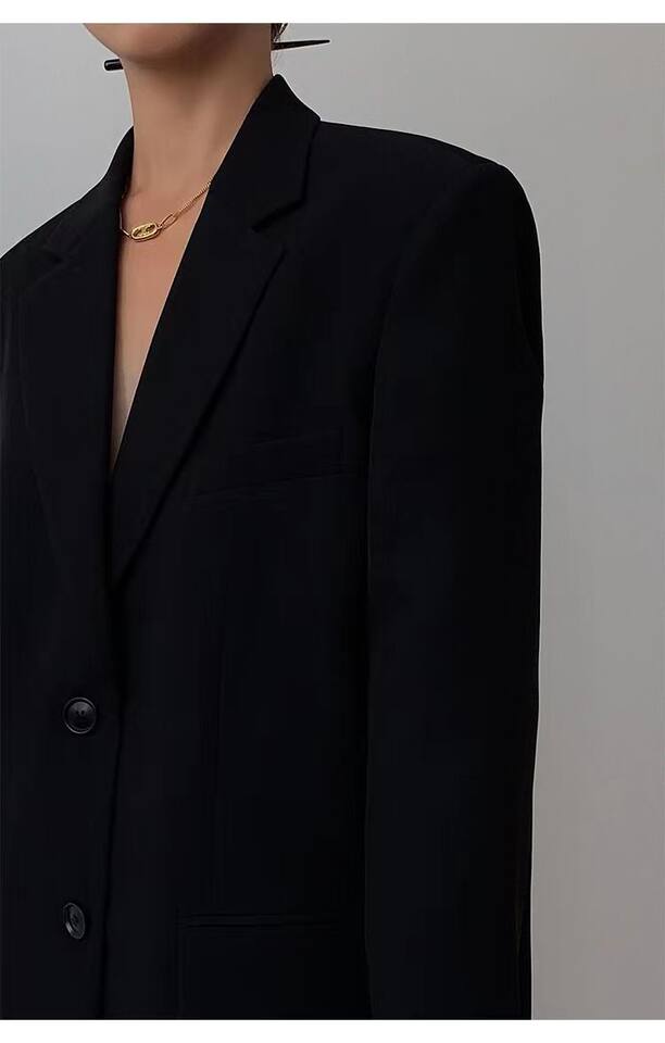 Áo blazer nữ dáng suông cổ vest hai nút tay dài phong cách Hàn Quốc — Màu đen [mẫu chất lượng cao], Nâu, màu xanh đậm, màu xám đậm chi tiết 11
