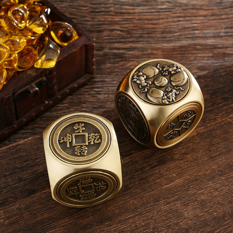 Pure brass hand piece three-dimensional six-sided turn carving text play desktop decompression turn money decorations copper ornaments wholesale Pure brass hand piece three-dimensional six-sided turn carving text play desktop decompression turn money decorations copper ornaments wholesale