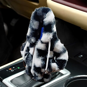Cross-border plush car gear lever decorative gear handle headgear vests with hat lining protection anti-hand lever gear shift position accessories