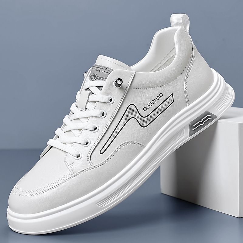 2025 nuevos zapatos blancos para hombre, zapatos planos de tendencia de todo fósforo, zapatos individuales de cuero, zapatos de punta baja de moda, zapatos casuales al por mayor