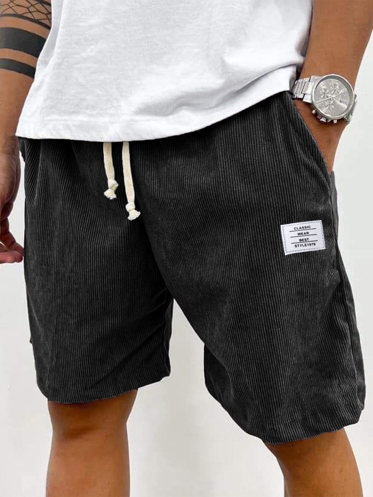 Men's Casual Drawstring Shorts New Style Versatile Trendy Five Point Pants Thin Pocket White Label_viptrois.com