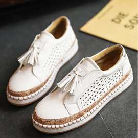 跨境外码大码流镂空苏休闲单鞋女2026春秋新款欧美时尚百搭小白鞋