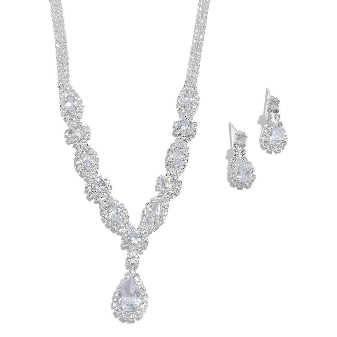 Europeo y americano fresco collar nupcial pendientes joyería traje ZIRCON boda banquete joyería vestido de boda accesorios N867