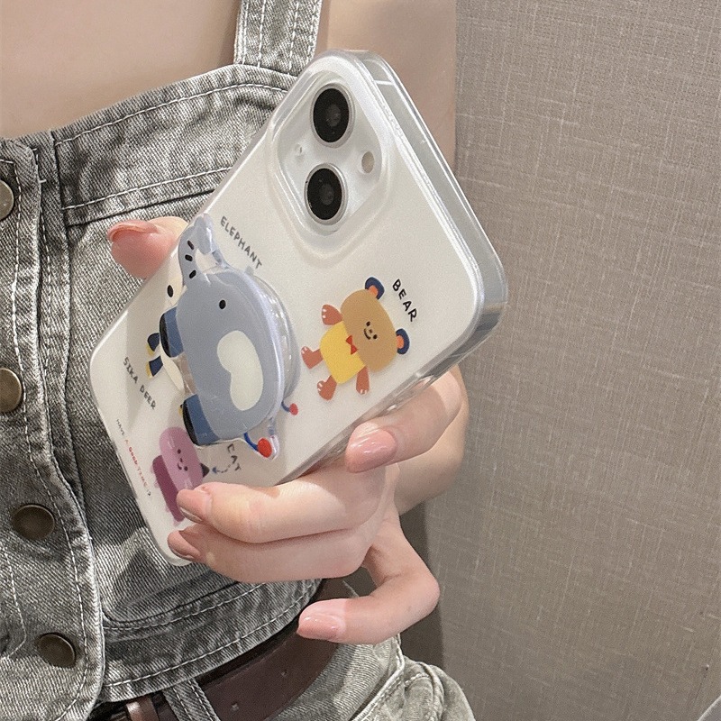 Ins animalitos de dibujos animados para iPhone15promax Apple 14 funda para teléfono móvil 13 soporte femenino 14Pro doble capa