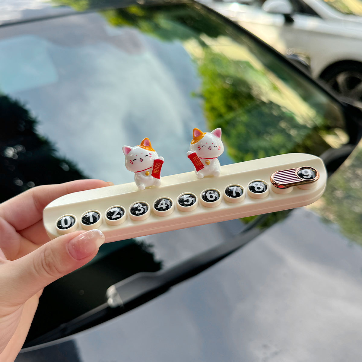 Coche gato placa de estacionamiento temporal placa de teléfono móvil femenina placa de número de teléfono móvil del coche decoración accesorios
