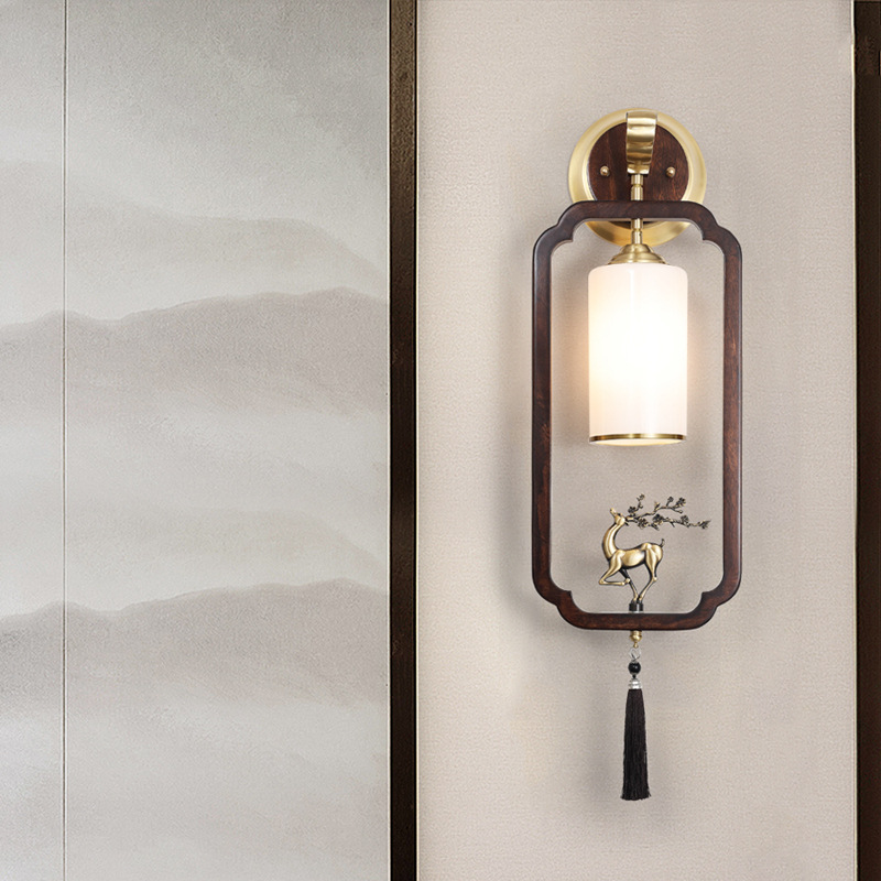 Nuevo estilo chino todo cobre lámpara de pared Zen de espectro completo dormitorio lámpara de pared de fondo dormitorio de madera sólida lámpara de cabecera de cama 667L