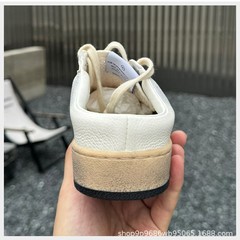 真皮包头平底星星小脏鞋系带内增春夏新款做旧星星鞋 女坡跟