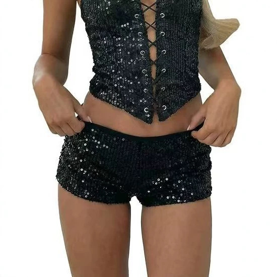 2026 European and American Style Sequin Micro Shorts Set, Low-Waist Elastic Waistband, Tight-Fitting Butt-Lifting Shorts, Shiny Party Hot Pants 2026 European and American Style Sequin Micro Shorts Set, Low-Waist Elastic Waistband, Tight-Fitting Butt-Lifting Shorts, Shiny Party Hot Pants