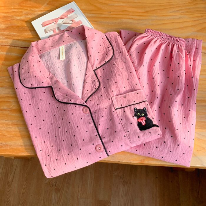 Nuevo conjunto de pijamas de algodón nublado transfronterizo de manga larga delgada primavera y otoño de mujeres lindos pantalones de dibujos animados dulces ropa para el hogar