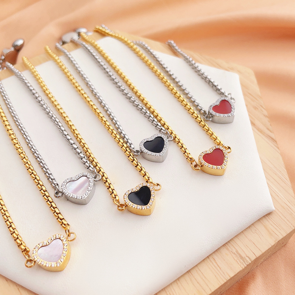 13g Weight 304 Stainless Steel Pendant Material Bracelets Classification 304 Stainless Steel Chain Material 1 Piece Quantity Holiday, Date, Tea Party Occasion 304 Stainless Steel Material Heart Shape Pattern Women's Gender Plating Design Sweet, Simple Style Style Sweet Simple Style Heart Shape 304 Stainless Steel Bracelets In Bulk 1