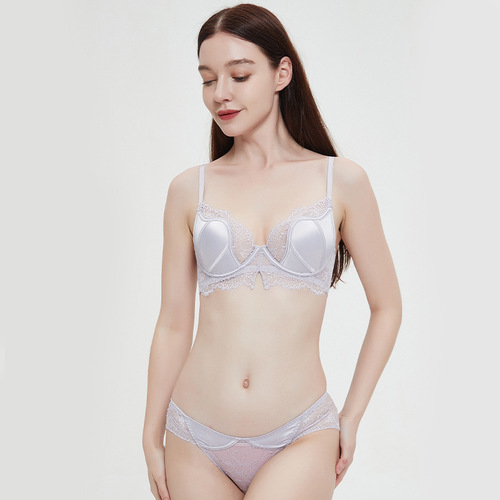 Small satin girl bra lace push-up underwear for women, supports small breasts and makes them look bigger, underwired thin bra