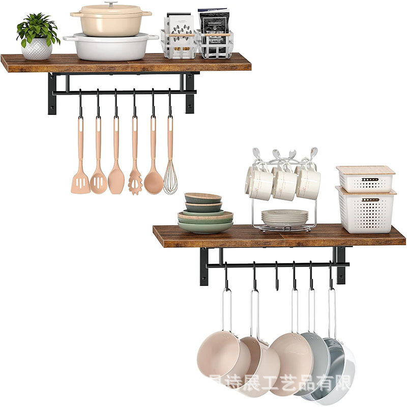 Wooden Kitchen Wall-Mounted Pot Storage Rack Restaurant Spatula and Frying Pan Organizer Rack Kitchen Utensil and Seasoning Organizer Rack