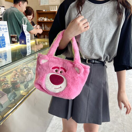 Plush bag for women new double bread girl soft-hearted cosmetic bag handbag strawberry bear three-eyed monster cartoon bag