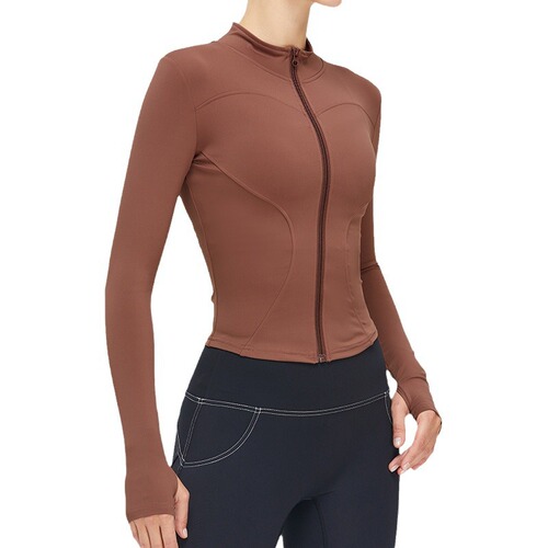 Autumn and winter cross-border European and American nude yoga wear long-sleeved women's zipper sports slim yoga jacket fitness wear top