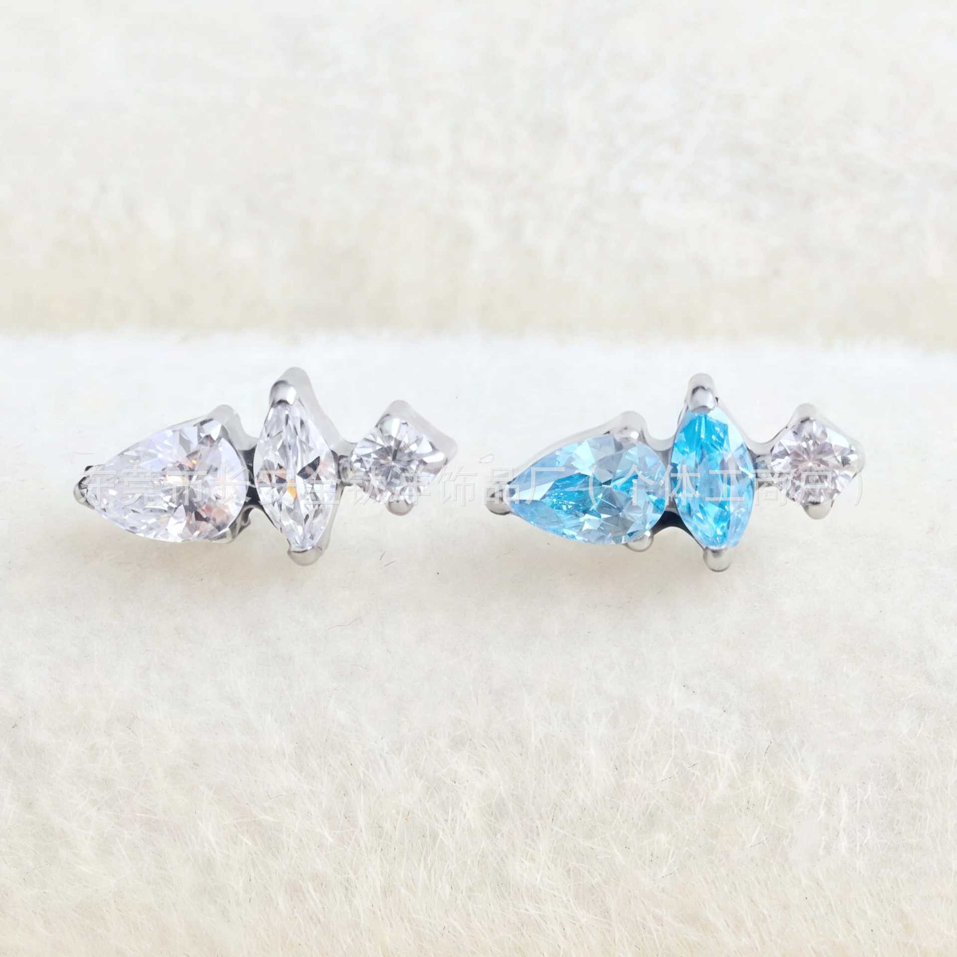F136 Titanium Irregular Radish-Shaped Ear Studs Zircon Nose Studs Ear Canal Studs Cartilage Studs G23 Titanium Alloy Piercing Jewelry detail image 7