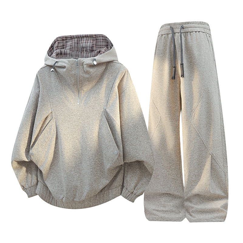 Primavera nueva juventud estudiantes estilo americano estilo de moda set suelto con chaqueta encapuchada pantalones recto set de dos piezas