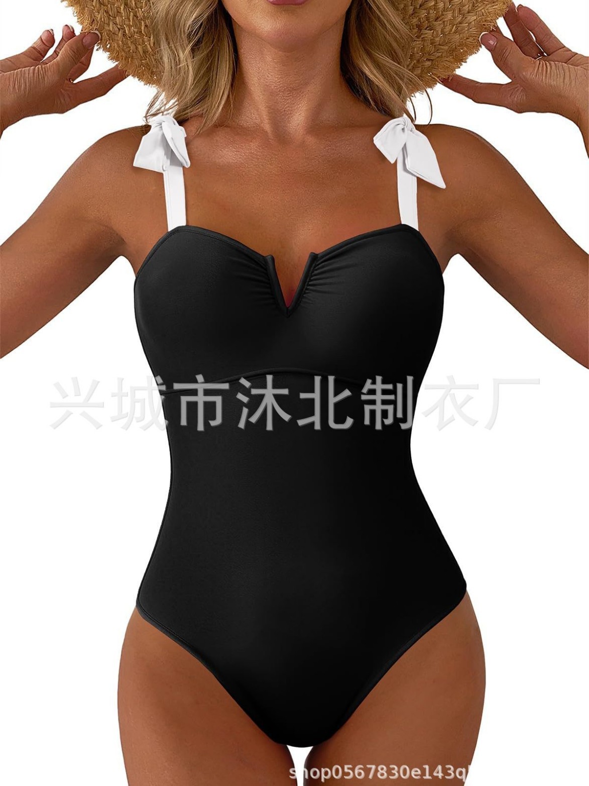 2026 nuevo amazon mujer monótono trajes de baño abdominales V-collar lazos de hombro plegado de cubierta completa image 1
