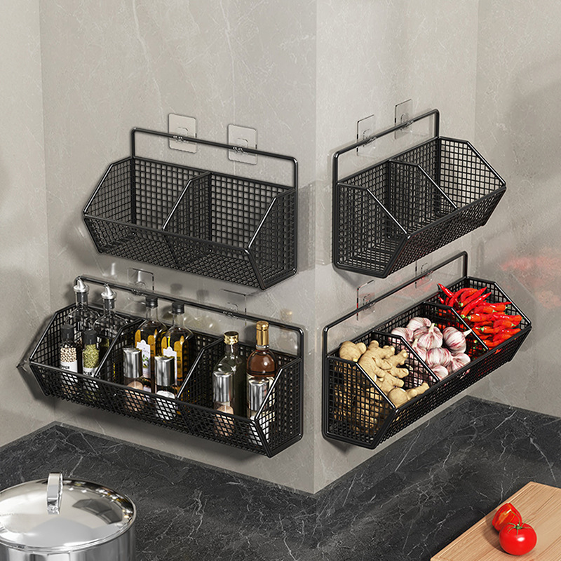 Factory Supply Non-perforated Ginger Garlic Hanging Basket Kitchen Shelf Wall-mounted Seasoning Box Household Storage Rack Factory Supply Non-perforated Ginger Garlic Hanging Basket Kitchen Shelf Wall-mounted Seasoning Box Household Storage Rack