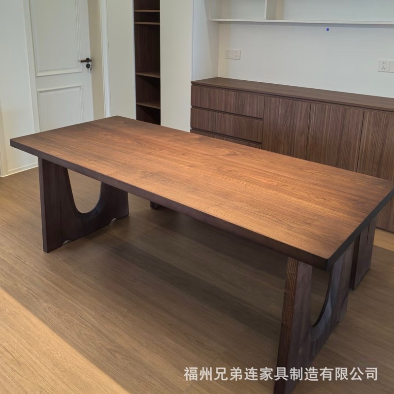 北美黑胡桃木大板桌茶桌全实木餐桌现代简约小户型长方形饭桌茶几|undefined