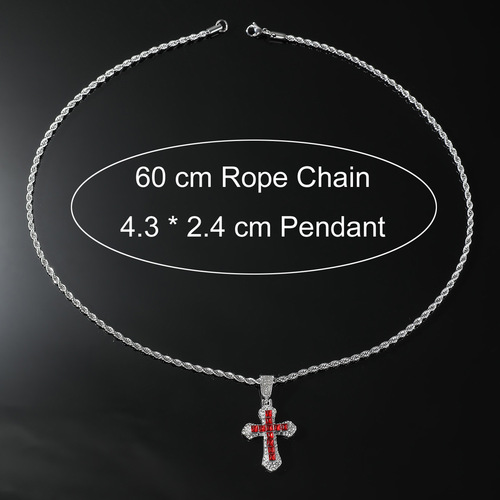 Trendy European and American Men's Full-Diamond Cross Necklace, Men's Stainless Steel Twisted Chain, Stylish Hip-Hop Long Sweater Chain Jewelry