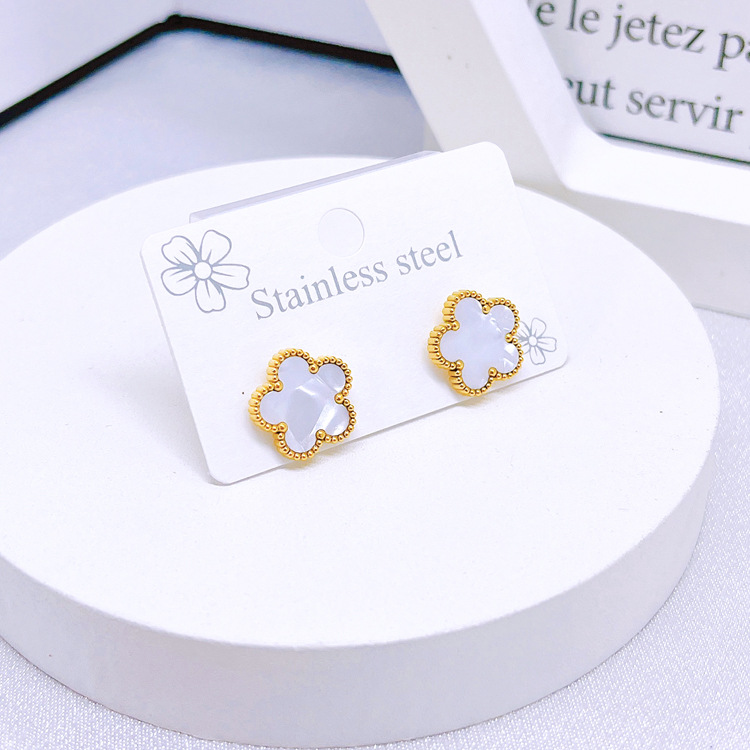 Estilo francés joyería fresca Concha flor pulsera titanio acero aretes traje cinco hojas flor collar no-decoloración joyería para las mujeres