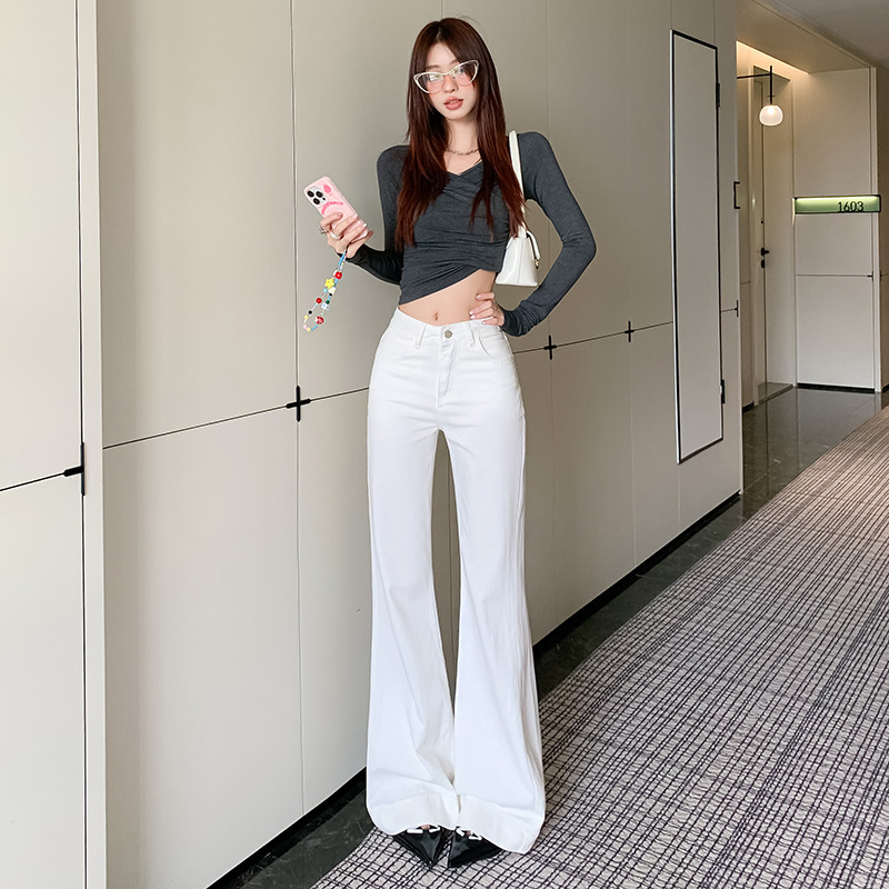 Minghai Three-Proof White Flared Pants 2026 Spring/Summer New Wide-Leg Slightly Flared Jeans Women's Slimming High-Waisted Pants