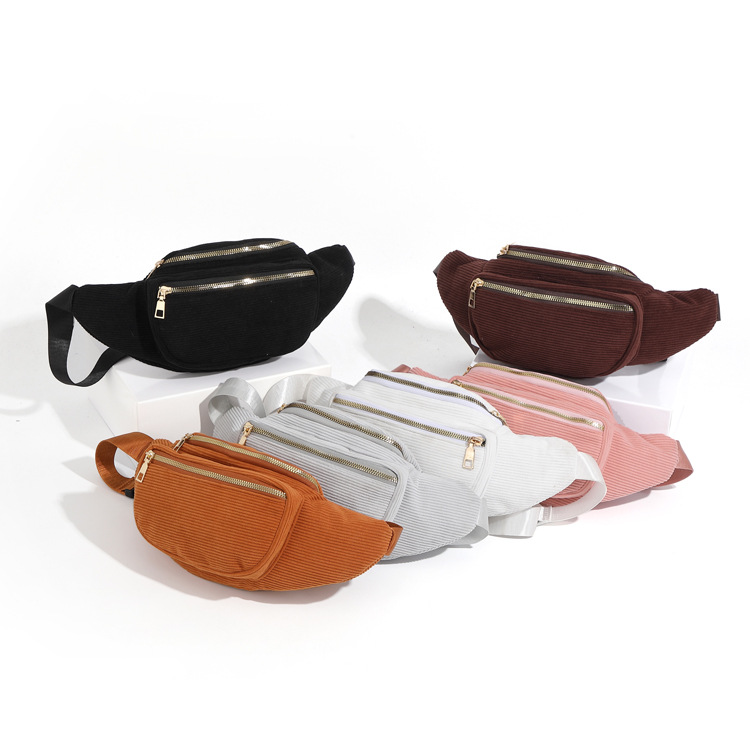 101g Weight Polyester Lining Material Zipper Closure Type Single Shoulder Strap Strap Type Fanny Pack Bags Type Casual, Street Occasion Corduroy Material Solid Color Pattern Spring Season Women's Gender Streetwear Style Dumpling Shape Shape Medium Size Women's Streetwear Solid Color Corduroy Waist Bags 3