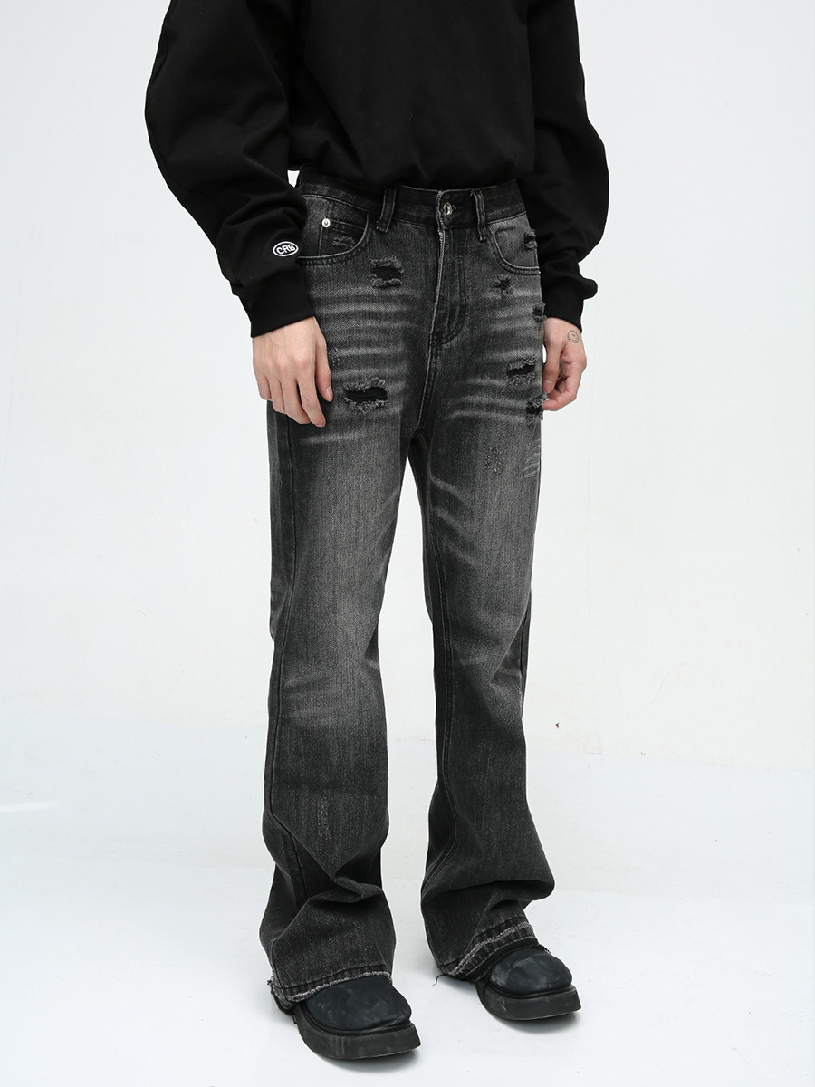 Ropa para hombre MTLCLOTHES | Vaqueros de diseño moderno con dobladillo sin rematar, estilo retro americano, lavados, desgastados y rotos