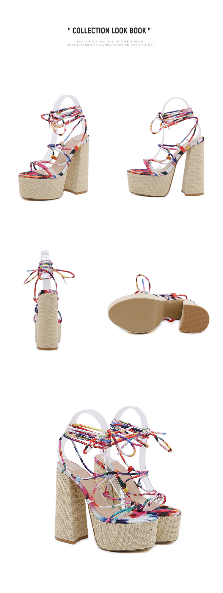 Sandal cao gót nữ đế dày platform mũi hở quai buộc dây — Màu đen chi tiết 18