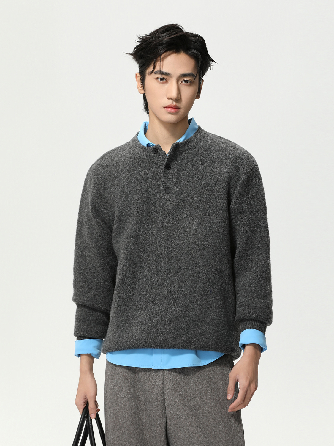 MTLCLOTHES hombre collar henry simple color sólido calentamiento casual fondo jersey de punto tendencia universal