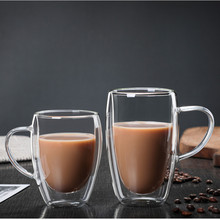 玻璃杯透明玻璃奶茶喝水蛋形杯 带把多规格玻璃隔热不烫手双层杯
